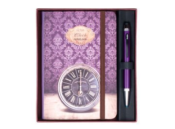 Scrikss Hediyelik Set Tükenmezkalem Smart Pen  Mor & Retro Clock A6 Defter Çizgili