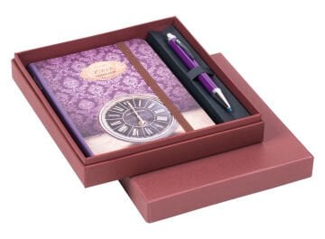 Scrikss Hediyelik Set Tükenmezkalem Smart Pen  Mor & Retro Clock A6 Defter Çizgili