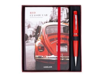 Scrikss Hediyelik Set Tükenmezkalem 62 Chic Kırmızı & Red Classic Car A6 Defter Çizgili