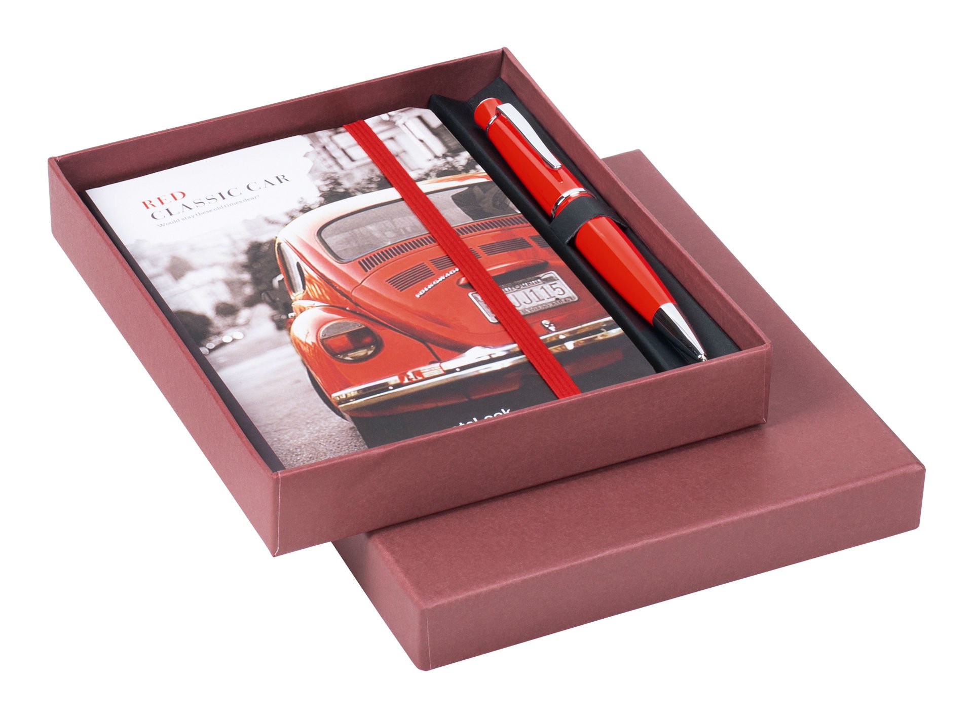 Scrikss Hediyelik Set Tükenmezkalem 62 Chic Kırmızı & Red Classic Car A6 Defter Çizgili
