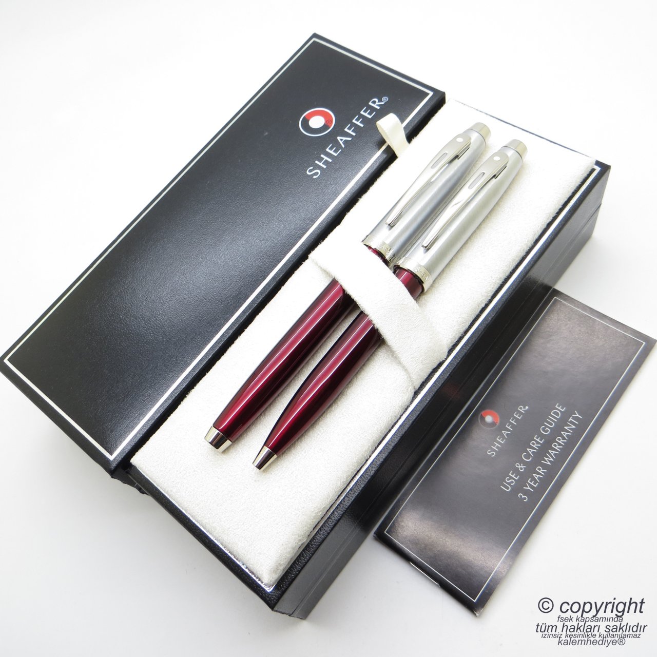 Sheaffer 100 Kırmızı Dolma Kalem + Tükenmez Kalem Seti | İsme Özel Kalem