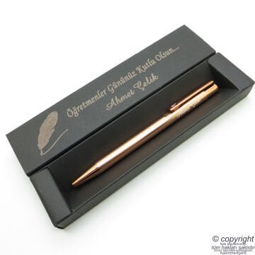 Wings İsme Özel Rose Gold Tükenmez Kalem + İsme Özel Kutu (Öğretmenler Günü veya başka bir mesaj)