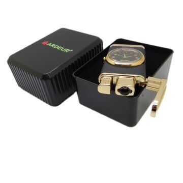 Ardeur® Lucian Mat Siyah Gold Saatli İsme Özel Çakmak | Hediyelik Çakmak