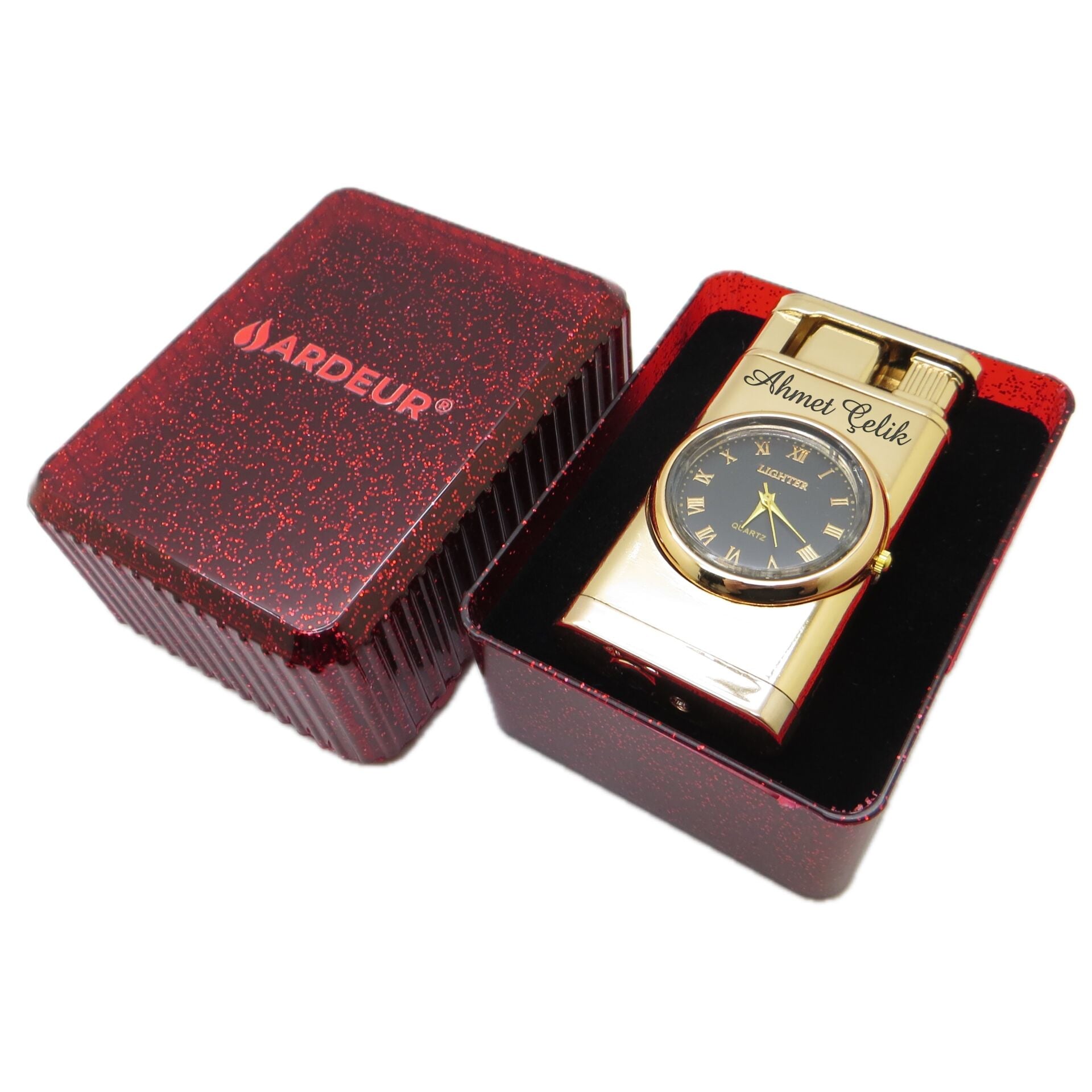 Ardeur® Lucian Gold Saatli İsme Özel Çakmak | Hediyelik Çakmak