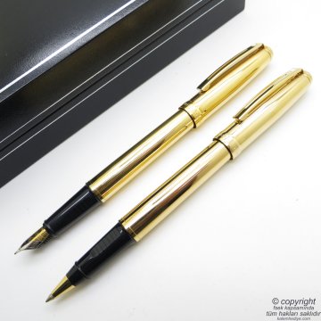 Sheaffer Prelude 23 Ayar Altın Kaplama Dolma Kalem + Roller Kalem Set | İsme Özel Kalem Seti