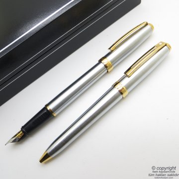 Sheaffer Prelude Krom Altın Dolma Kalem + Tükenmez Kalem Set | İsme Özel Kalem Seti