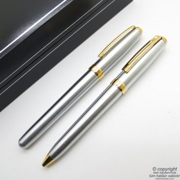 Sheaffer Prelude Krom Altın Dolma Kalem + Tükenmez Kalem Set | İsme Özel Kalem Seti