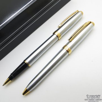 Sheaffer Prelude Krom Altın Roller Kalem + Tükenmez Kalem Set | İsme Özel Kalem Seti