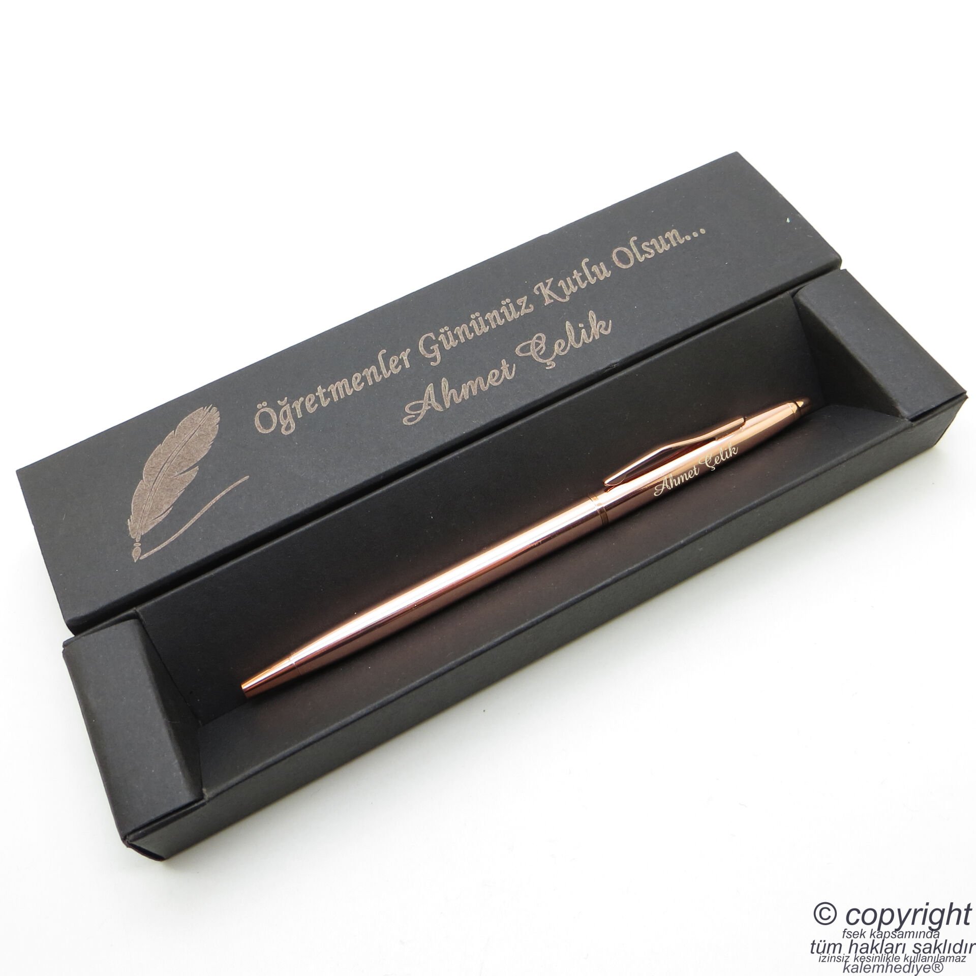 Wings İsme Özel Slim Rose Metal Tükenmez Kalem + İsme Özel Kutu (Öğretmenler Günü veya başka bir mesaj)