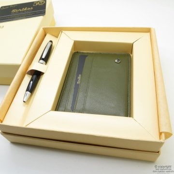 Scrikss İsme Özel Kredi Kartlık + Mini Kalem Set Haki MD-1213 | Kredi Kartlık + Kalem | Scrikss Kalem | İsme Özel Kalem | Hediyelik Kalem