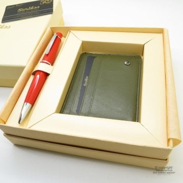 Scrikss İsme Özel Kredi Kartlık + Kırmızı Kalem Set Haki MD-1218 | Kredi Kartlık + Kalem | Scrikss Kalem | İsme Özel Kalem | Hediyelik Kalem