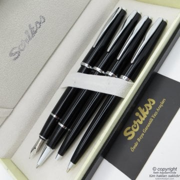 Scrikss 33 4'lü Kalem Set Siyah | Dolma Kalem + Roller Kalem + Tükenmez Kalem + Versatil Kalem Seti | İsme Özel Kalem | Hediye Kalem