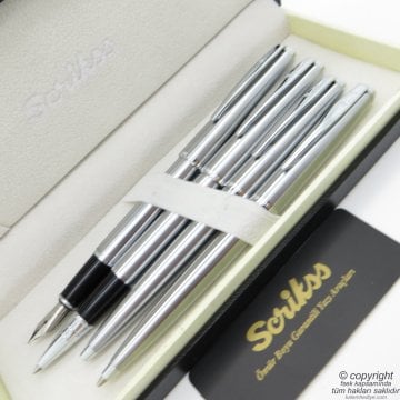 Scrikss 78M 4'lü Set Krom | Dolma Kalem + Roller Kalem + Tükenmez Kalem + Versatil Kalem Seti | Scrikss 53C | İsme Özel Kalem | Hediye Kalem