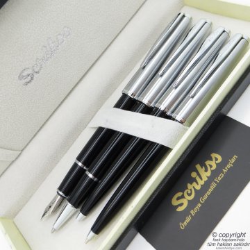 Scrikss 78 4'lü Set Siyah | Dolma Kalem + Roller Kalem + Tükenmez Kalem + Versatil Kalem Seti | Scrikss 53C | İsme Özel Kalem | Hediye Kalem