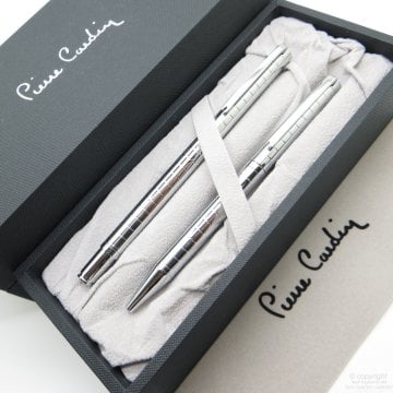 Pierre Cardin Hero Roller Kalem + Tükenmez Kalem Parlak Krom Desenli| İsme Özel Kalem | Hediye Kalem