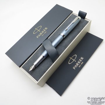 Parker IM Premium Saten Mavi Krom Desenli Dolma Kalem | İsme Özel Kalem