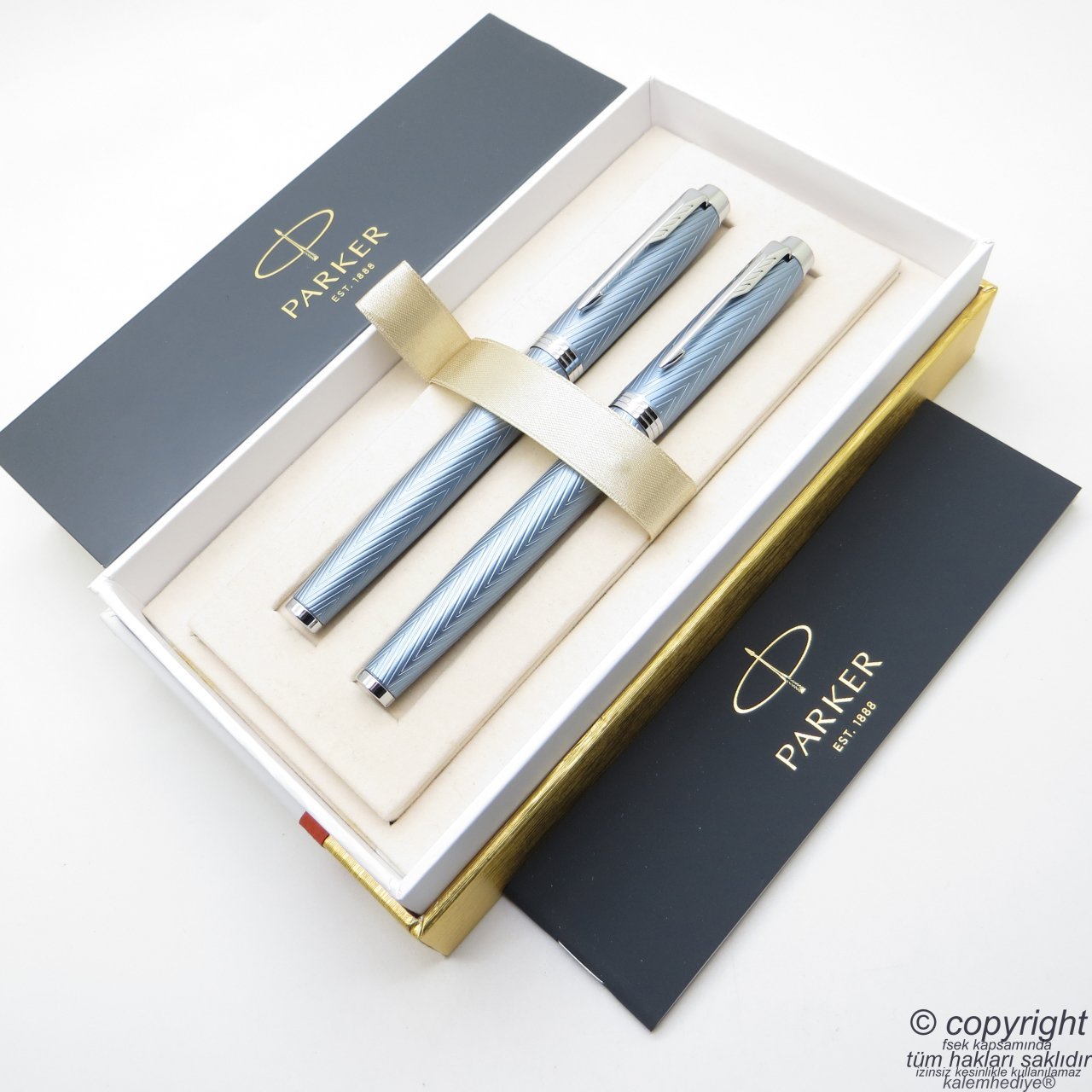 Parker IM Premium Saten Mavi Dolma Kalem + Roller Kalem Set | İsme Özel Kalem | Hediyelik Kalem