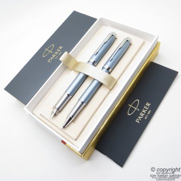 Parker IM Premium Saten Mavi Dolma Kalem + Roller Kalem Set | İsme Özel Kalem | Hediyelik Kalem
