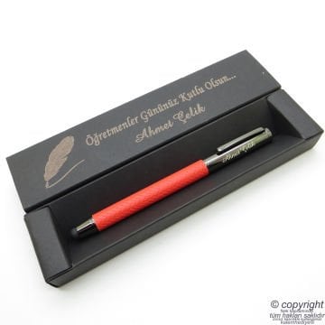 Wings İsme Özel Titanyum Kırmızı Metal Roller Kalem + İsme Özel Kutu (Öğretmenler Günü veya başka bir mesaj)