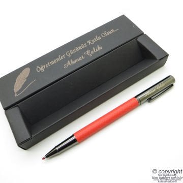 Wings İsme Özel Titanyum Kırmızı Metal Roller Kalem + İsme Özel Kutu (Öğretmenler Günü veya başka bir mesaj)