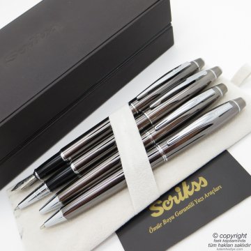 Scrikss 35 4'lü Set Titanium Deri Ahşap Kutulu | Dolma Kalem + Roller Kalem + Tükenmez Kalem + Versatil Kalem Seti | Scrikss Noble | İsme Özel Kalem | Hediyelik Kalem