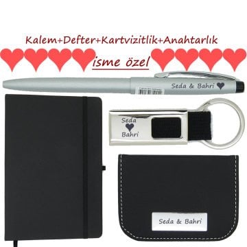 Scrikss Kalem+Defter+Kartvizitlik+Anahtarlık| Babalar Günü Özel Multi Set-İsme Özel