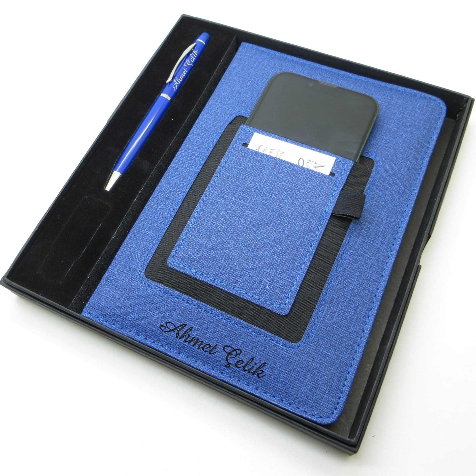 İsme Özel Mavi Kanguru Defter & İsme Özel Metal Kalem Seti (Öğretmenler Günü veya başka bir mesaj işlenebilir)