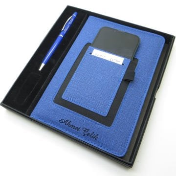 İsme Özel Mavi Kanguru Defter & İsme Özel Metal Kalem Seti (Öğretmenler Günü veya başka bir mesaj işlenebilir)