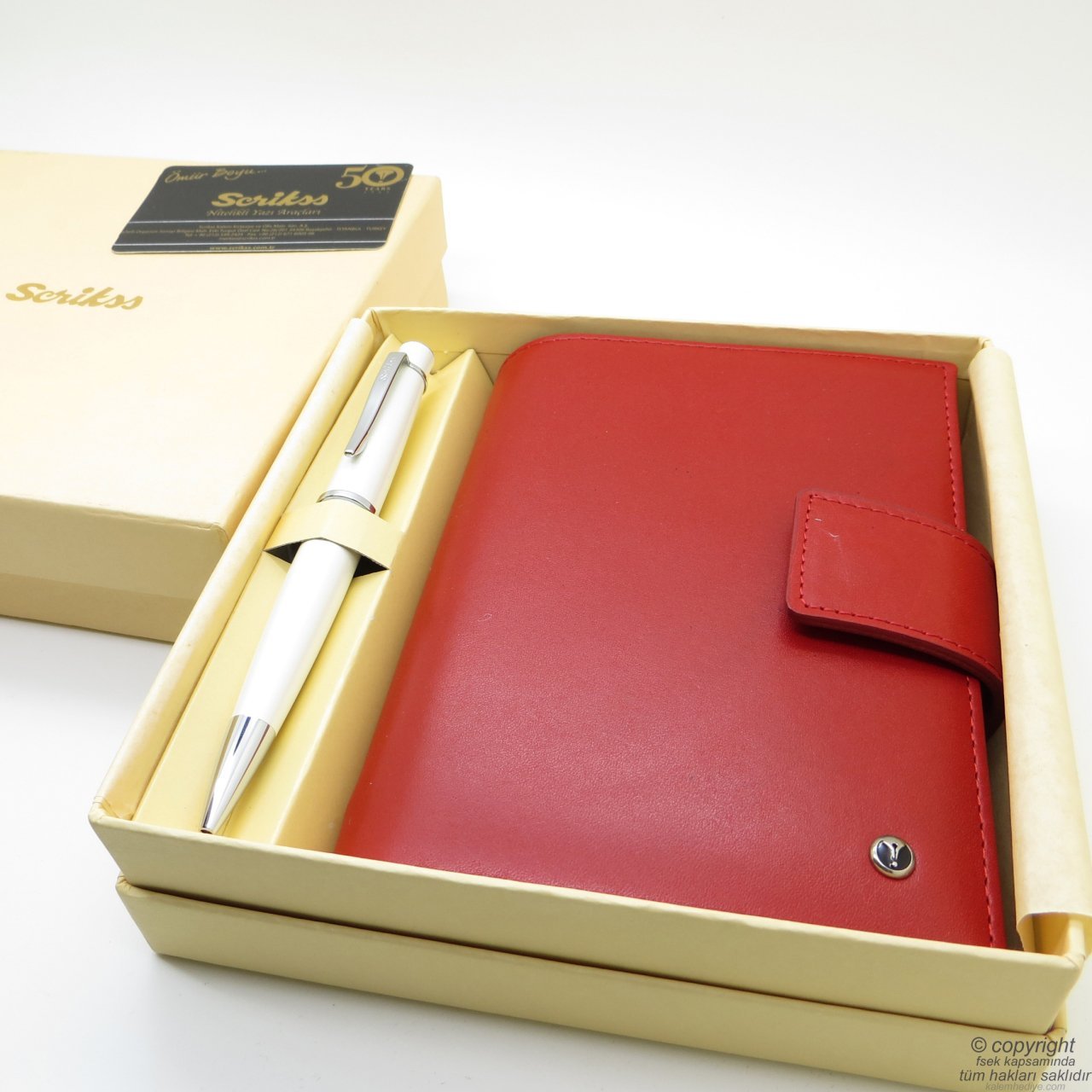 Scrikss İsme Özel Kırmızı Cep Ajandalı Hediye Seti - İnci Kalem - MD-1319 | Cep Ajandası + Kalem | Scrikss Kalem | İsme Özel Kalem | Hediyelik Set