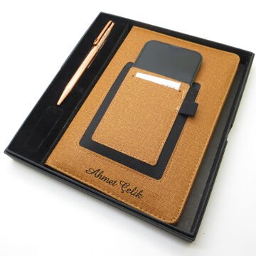 İsme Özel Taba Kanguru Defter & İsme Özel Metal Kalem Seti (Öğretmenler Günü veya başka bir mesaj işlenebilir)