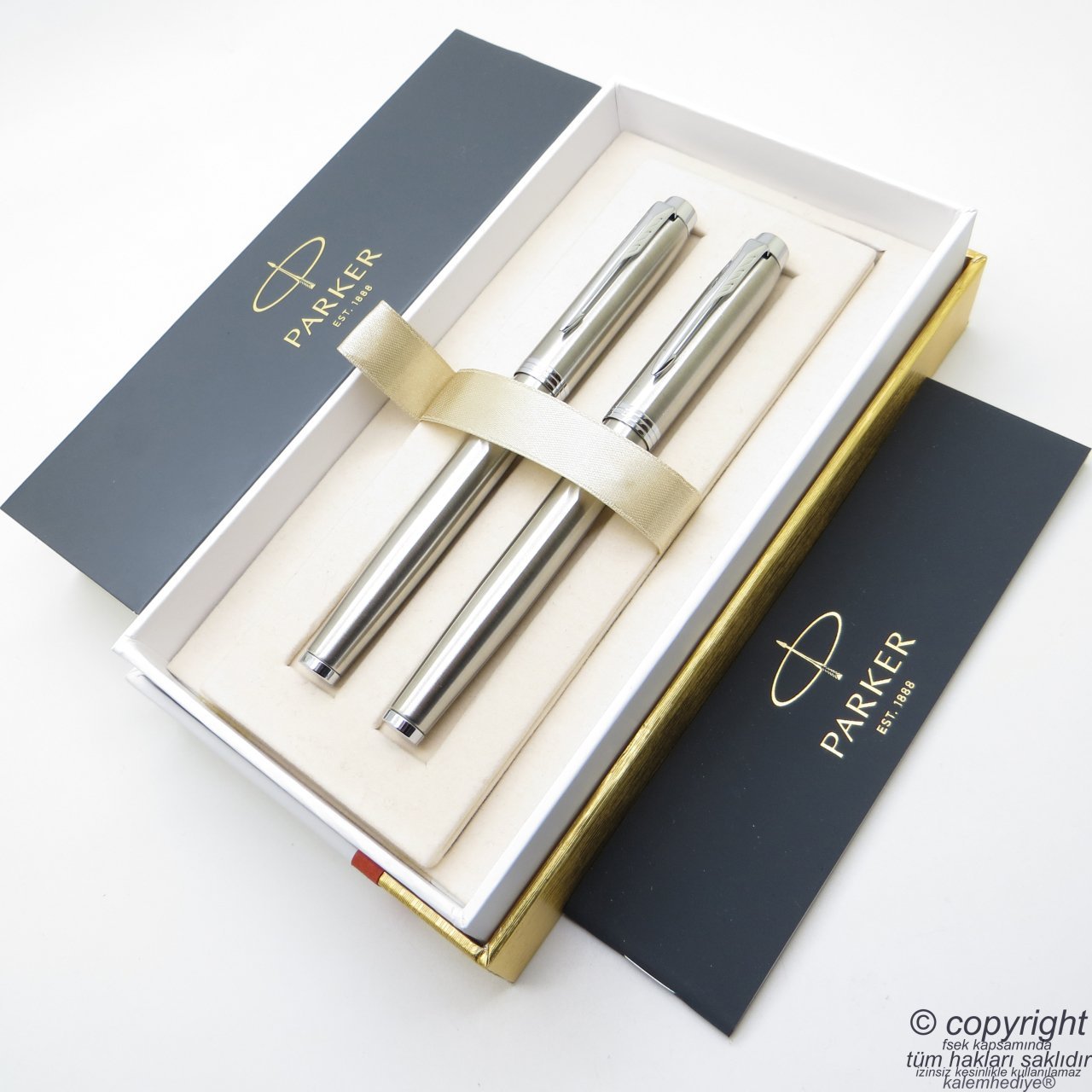 Parker IM Brushed Krom Metal Dolma Kalem + Roller Kalem Seti | İsme Özel Kalem