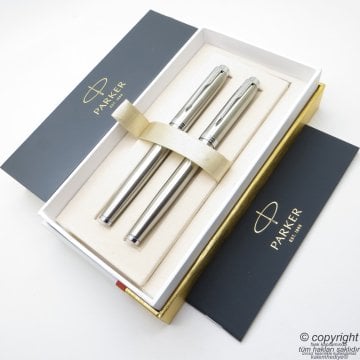 Parker IM Brushed Krom Metal Dolma Kalem + Roller Kalem Seti | İsme Özel Kalem
