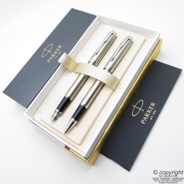 Parker IM Brushed Krom Metal Dolma Kalem + Roller Kalem Seti | İsme Özel Kalem