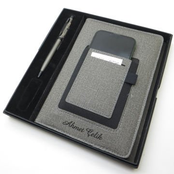 İsme Özel Füme Kanguru Defter & İsme Özel Metal Kalem Seti (Öğretmenler Günü veya başka bir mesaj işlenebilir)