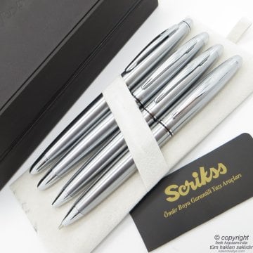 Scrikss 88 4'lü Set Krom Deri Ahşap Kutulu | Dolma Kalem + Roller Kalem + Tükenmez Kalem + Versatil Kalem Seti | Scrikss Knight | İsme Özel Kalem | Hediyelik Kalem