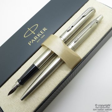 Parker Jotter SS CT Dolma Kalem + Tükenmez Kalem Set | Parker Kalem | İsme Özel Kalem | Hediyelik Kalem