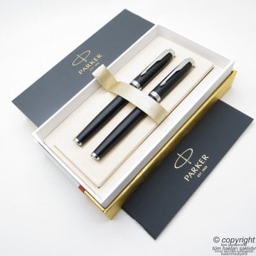 Parker IM Mat Siyah Metal Dolma Kalem + Roller Kalem Seti | İsme Özel Kalem