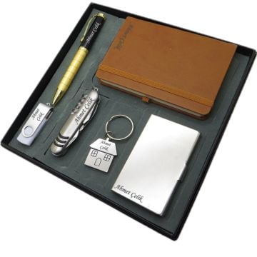Signator® Arbor | İsme Özel Set - 32 Gb. Usb Bellek + Çakı + Not defteri  + Anahtarlık + Kalem ve Kartvizitlik | İsme Özel Hediyelik Set
