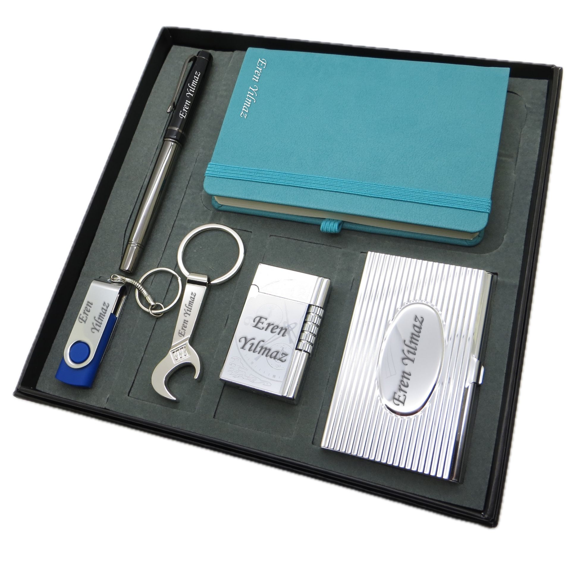 Signator® Mare | İsme Özel Set - 32 Gb. Usb Bellek + Çakmak + Not defteri  + Anahtarlık + Kalem ve Kartvizitlik | Kişiye Özel Hediyelik Set