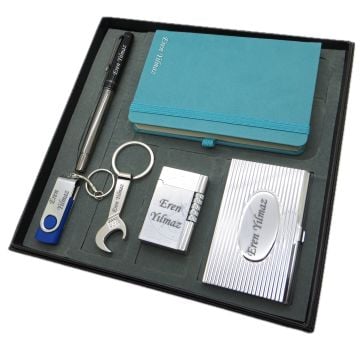 Signator® Mare | İsme Özel Set - 32 Gb. Usb Bellek + Çakmak + Not defteri  + Anahtarlık + Kalem ve Kartvizitlik | Kişiye Özel Hediyelik Set