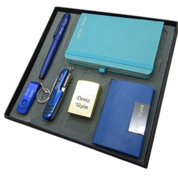 Signator® Flumen | İsme Özel Set - 32 Gb. Usb Bellek + Çakmak + Not defteri  + Çakı + Kalem ve Kartvizitlik | Kişiye Özel Hediyelik Set