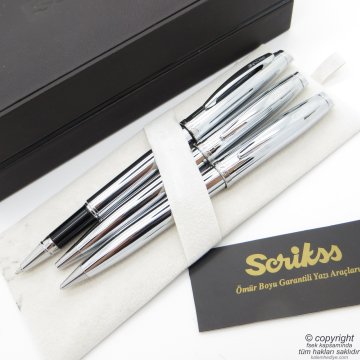 Scrikss 39 3'lü Set Parlak Krom | Roller Kalem + Tükenmez Kalem + Versatil Kalem Seti | Scrikss Oscar | İsme Özel Kalem | Hediyelik Kalem