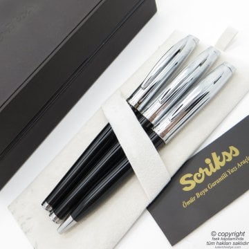 Scrikss 39 3'lü Set Siyah | Dolma Kalem + Roller Kalem + Tükenmez Kalem Set | Scrikss Oscar | İsme Özel Kalem | Hediyelik Kalem