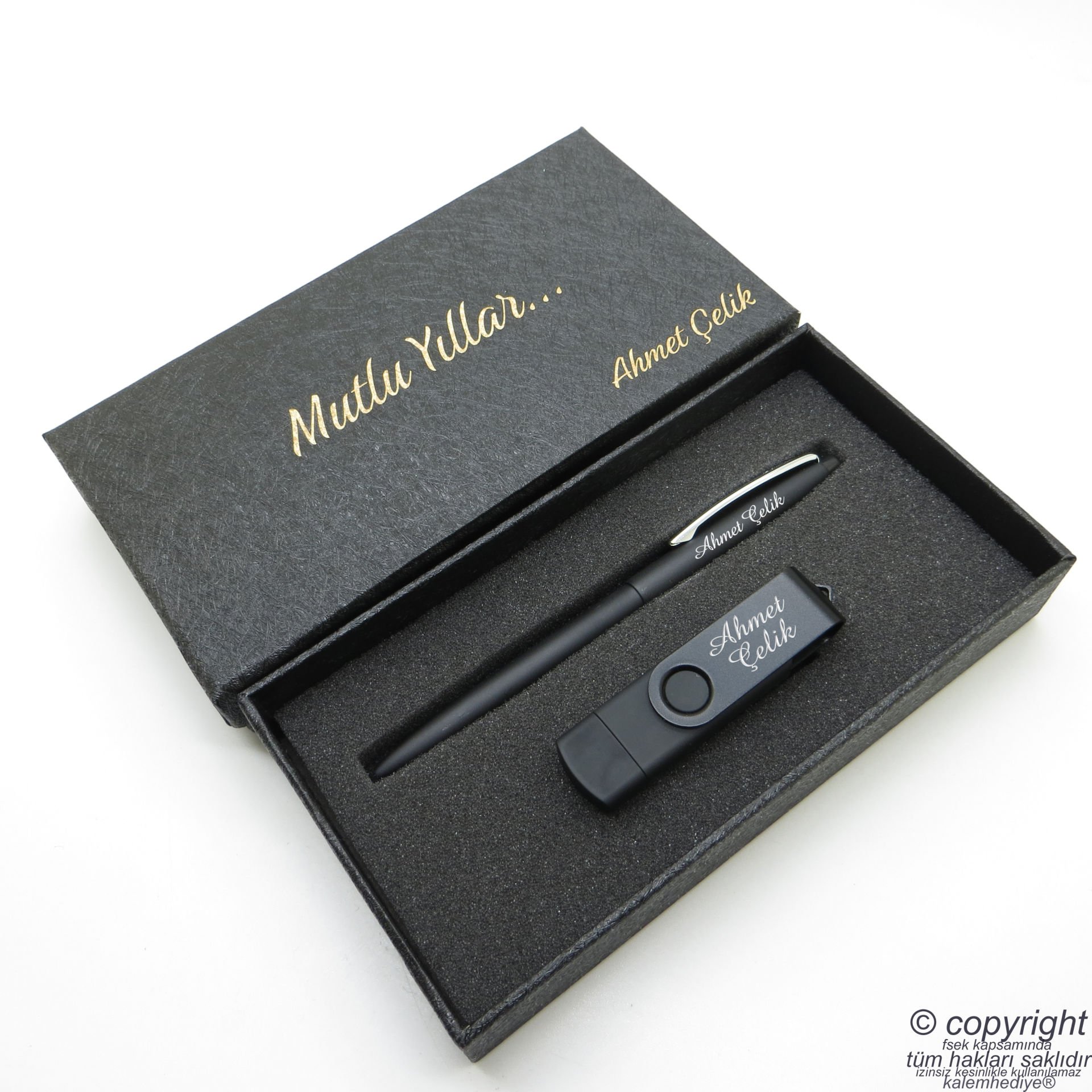 Scrikss İsme Özel Kalem + 16GB. İsme Özel Otg Usb Bellek Seti - Mat Siyah