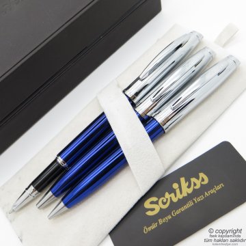 Scrikss 39 3'lü Set Lacivert Krom | Roller Kalem + Tükenmez Kalem + Versatil Kalem Set | Scrikss Oscar | İsme Özel Kalem | Hediyelik Kalem