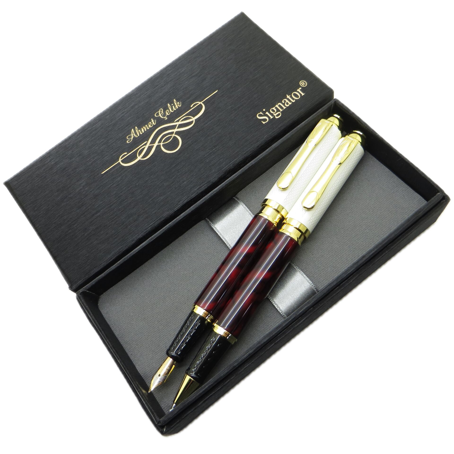 Signator® ST215 Sedefli Bordo Altın Kalem Seti - Dolma Kalem + Roller ...