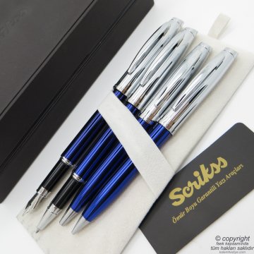 Scrikss 39 4'lü Set Lacivert Krom | Dolma Kalem + Roller Kalem + Tükenmez Kalem + Versatil Kalem Set | Scrikss Oscar | İsme Özel Kalem | Hediyelik Kalem