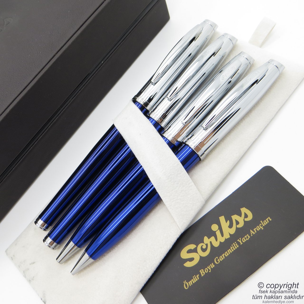 Scrikss 39 4'lü Set Lacivert Krom | Dolma Kalem + Roller Kalem + Tükenmez Kalem + Versatil Kalem Set | Scrikss Oscar | İsme Özel Kalem | Hediyelik Kalem