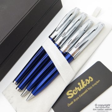 Scrikss 39 4'lü Set Lacivert Krom | Dolma Kalem + Roller Kalem + Tükenmez Kalem + Versatil Kalem Set | Scrikss Oscar | İsme Özel Kalem | Hediyelik Kalem