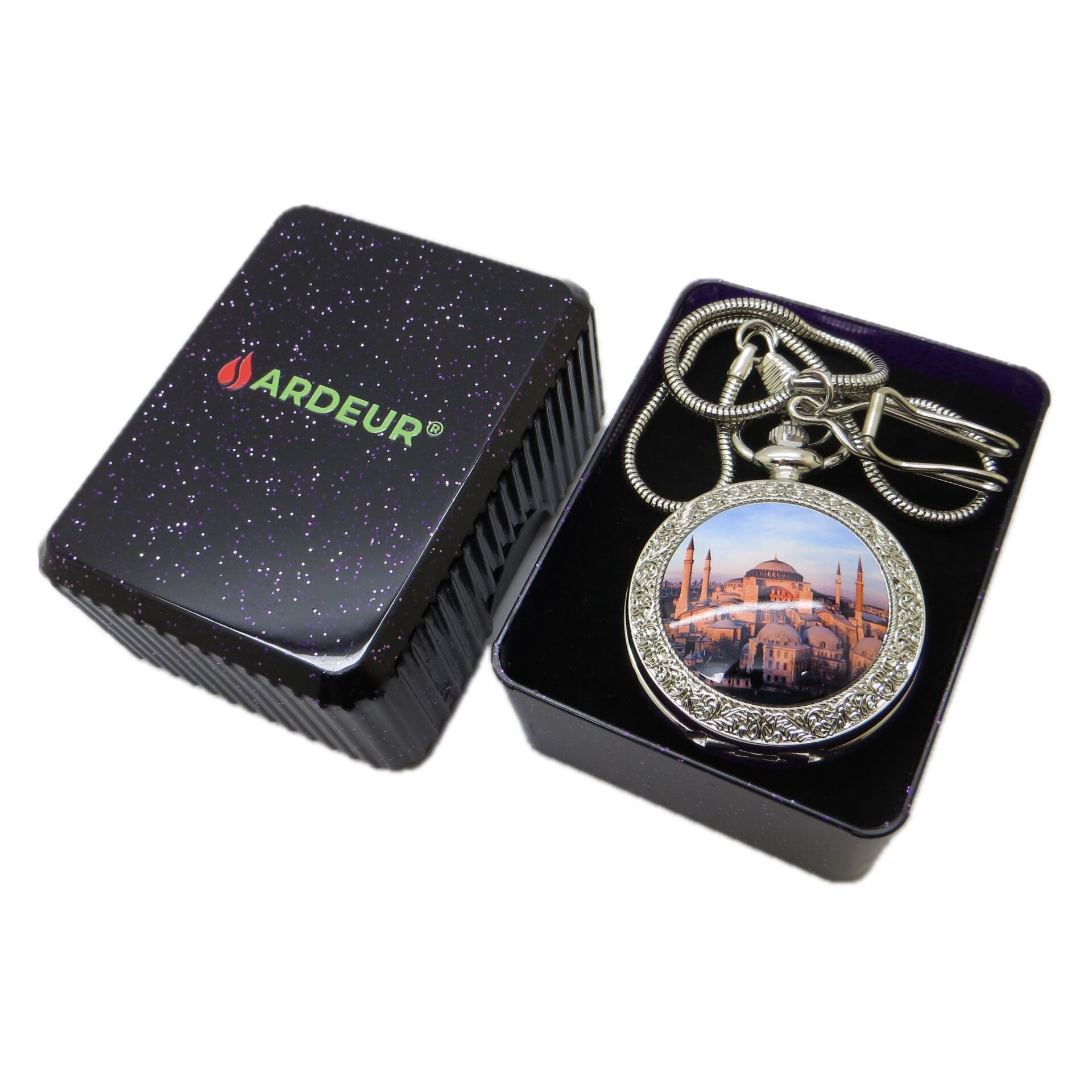Ardeur® Vintage Ayasofya Camii Desen İşlemeli İsme Özel Lüks Cep Saati | Köstekli Saat
